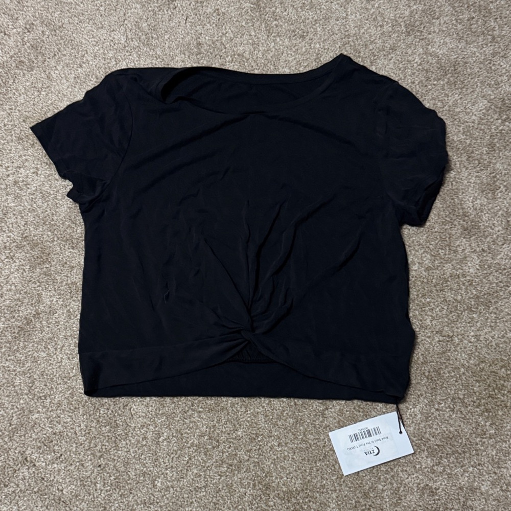 ZYIA Black Short Sleeve Twist-Front Tee